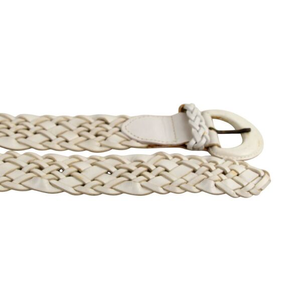 Turkey BRAIDED WHITE GENUINE LEATHER 1 3/4"Wd DRESS CASUAL BELT Size M (F78 - Picture 10 of 11